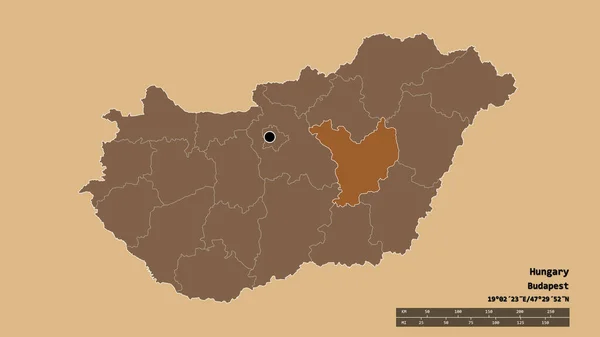 匈牙利以首都 主要区域分部和独立的Jasz Nagykun Szolnok地区为首都的专制形态 图形纹理的组成 3D渲染 — 图库照片