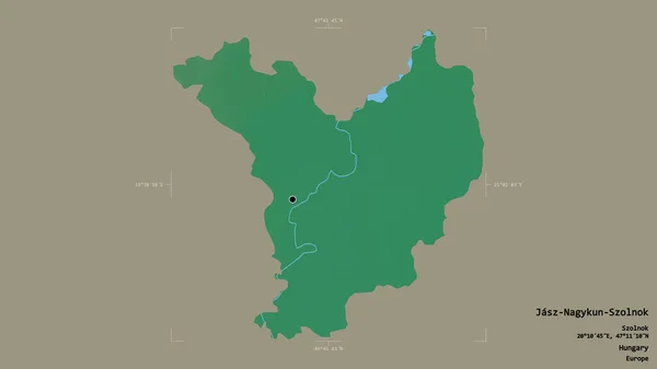 匈牙利的Jasz Nagykun Szolnok县的一个地区 在一个地理参照框的坚实背景下被隔离 地形浮雕图 3D渲染 — 图库照片