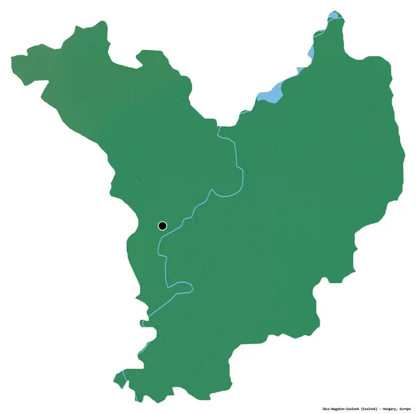 ハンガリーの県 ヤシュ ナギクン ゾルノクの形で その首都は白い背景に隔離されています 地形図 3Dレンダリング — ストック写真