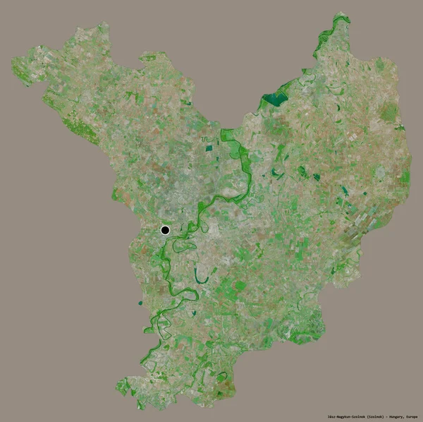 ハンガリーの県 ヤシュ ナギクン ゾルノクの形で その首都はしっかりとした色の背景に隔離されています 衛星画像 3Dレンダリング — ストック写真