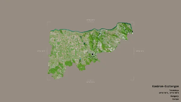 匈牙利县Komarom Esztergom地区在一个地理参照框的坚实背景下被隔离 卫星图像 3D渲染 — 图库照片