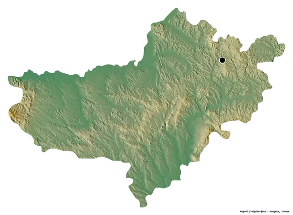 匈牙利诺格勒的形状 首都被白色背景隔离 地形浮雕图 3D渲染 — 图库照片