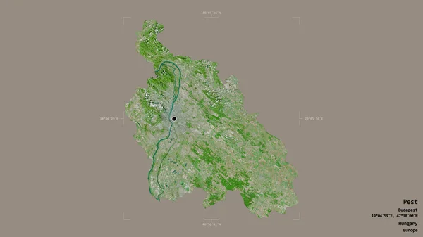 Area Pest County Hungary Isolated Solid Background Georeferenced Bounding Box — Stock Photo, Image