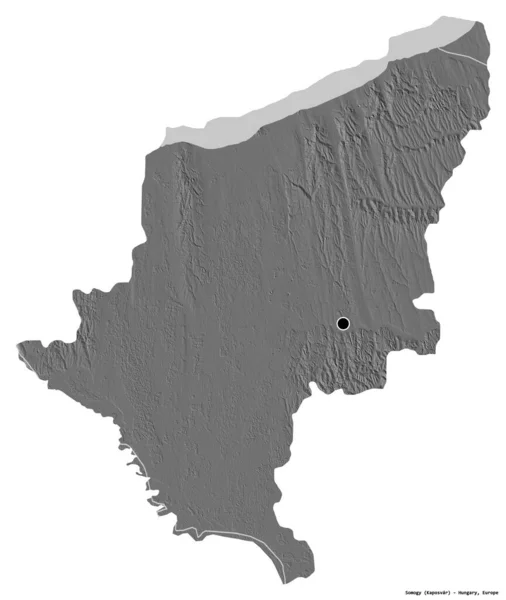 Kształt Somogy Powiat Węgierski Stolicą Odizolowaną Białym Tle Dwupoziomowa Mapa — Zdjęcie stockowe