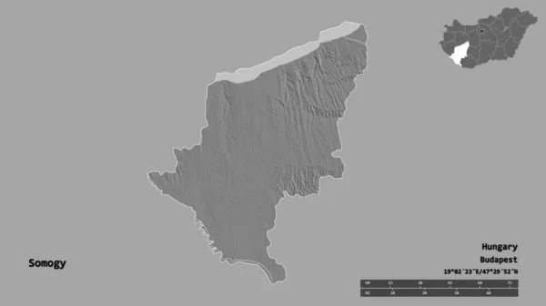 Shape Somogy Condado Hungría Con Capital Aislada Sobre Fondo Sólido — Foto de Stock