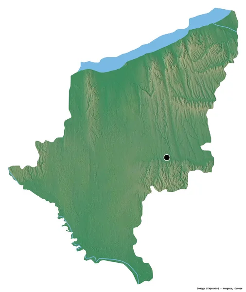 ハンガリーの郡であるソモロジーの形で 首都は白い背景に孤立している 地形図 3Dレンダリング — ストック写真