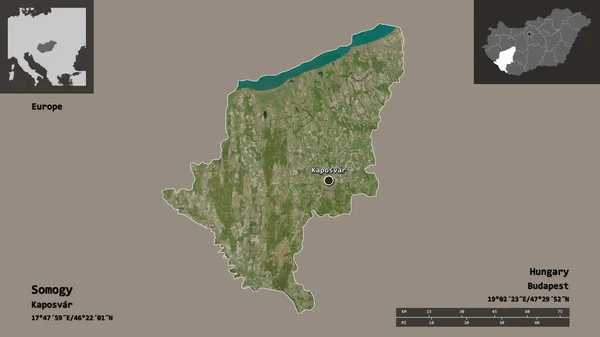 索摩尼的形状 匈牙利的县城 距离刻度 预览和标签 卫星图像 3D渲染 — 图库照片
