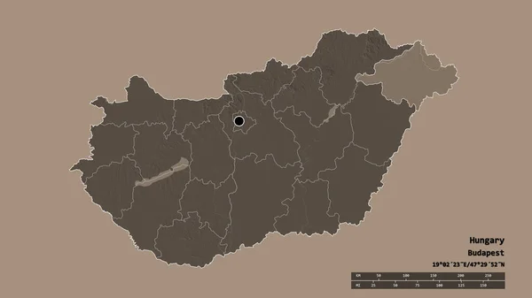 Magyarország Kiszáradt Alakja Fővárosával Regionális Divízióval Szétválasztott Szabolcs Szatmar Bereg — Stock Fotó