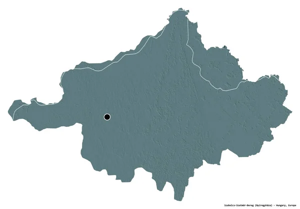 匈牙利县Szabolcs Szatmar Bereg的形状 首都为白色背景 彩色高程图 3D渲染 — 图库照片