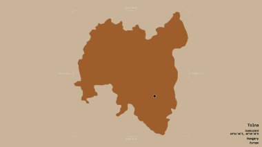 Tolna bölgesi, Macaristan Bölgesi, katı bir arka planda izole edilmiş bir sınır kutusunda. Etiketler. Desenli dokuların bileşimi. 3B görüntüleme