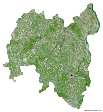 Macaristan 'ın Tolna ilçesi, başkenti beyaz arka planda izole edilmiştir. Uydu görüntüleri. 3B görüntüleme