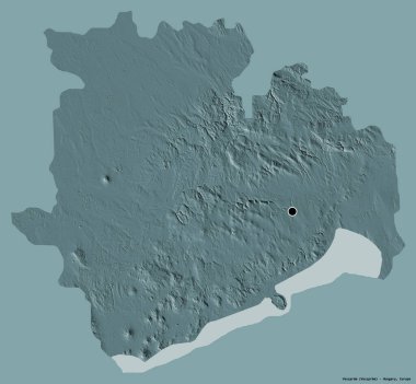 Macaristan 'ın Veszprem ilçesi, başkenti katı renk arkaplanı ile izole edilmiştir. Renkli yükseklik haritası. 3B görüntüleme