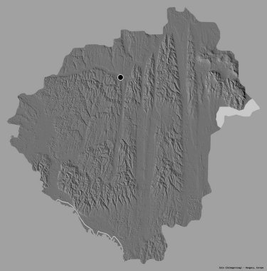 Macaristan 'ın Zala ilçesi, başkenti katı bir renk arkaplanı ile izole edilmiştir. Çift seviyeli yükseklik haritası. 3B görüntüleme