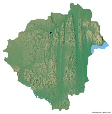 Macaristan 'ın Zala ilçesi, başkenti beyaz arka planda izole edilmiş. Topografik yardım haritası. 3B görüntüleme