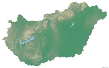 Shape of Hungary with its capital isolated on white background. Topographic relief map. 3D rendering clipart