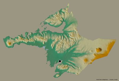 İzlanda 'nın Vesturland bölgesi, başkenti katı renk arkaplanı ile izole edilmiştir. Topografik yardım haritası. 3B görüntüleme