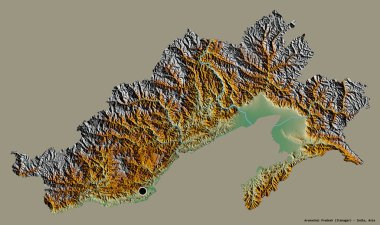 Hindistan 'ın başkenti Arunachal Pradesh' in katı renk arkaplanı ile izole edilmiş hali. Topografik yardım haritası. 3B görüntüleme