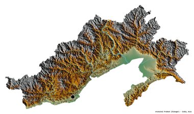 Hindistan 'ın başkenti Arunachal Pradesh' in beyaz arka planda izole edilmiş hali. Topografik yardım haritası. 3B görüntüleme