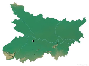Hindistan 'ın başkenti Bihar' ın beyaz arka planda izole edilmiş hali. Topografik yardım haritası. 3B görüntüleme