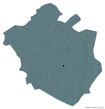 Chandigarh 'ın şekli, Hindistan' ın birlik bölgesi, başkenti beyaz arka planda izole edilmiş. Renkli yükseklik haritası. 3B görüntüleme