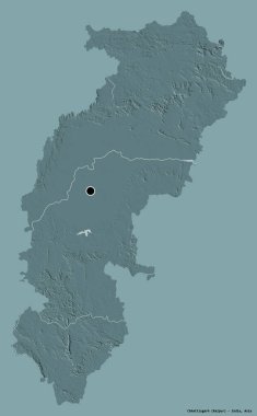 Hindistan 'ın Chhattisgarh eyaleti, başkenti katı renk arkaplanı ile izole edilmiştir. Renkli yükseklik haritası. 3B görüntüleme