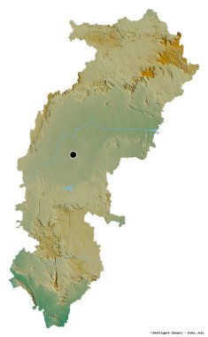 Chhattisgarh, Hindistan eyaleti, başkenti beyaz arka planda izole edilmiş. Topografik yardım haritası. 3B görüntüleme