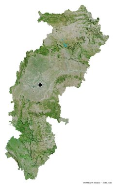 Chhattisgarh, Hindistan eyaleti, başkenti beyaz arka planda izole edilmiş. Uydu görüntüleri. 3B görüntüleme