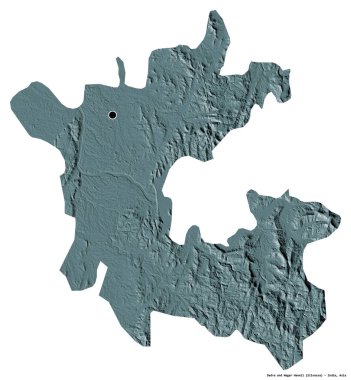 Hindistan 'ın birleşik toprakları olan Dadra ve Nagar Haveli' nin beyaz arka planda bulunan başkenti. Renkli yükseklik haritası. 3B görüntüleme