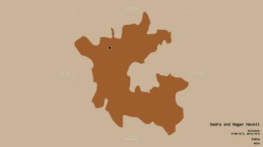 Dadra ve Nagar Haveli 'nin bölgesi, Hindistan' ın birlik bölgesi, jeoreferatlı bir sınır kutusunda sağlam bir arka planda izole edilmiş. Etiketler. Desenli dokuların bileşimi. 3B görüntüleme
