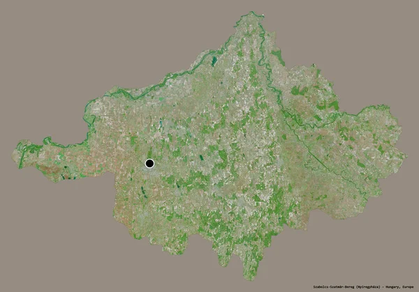 Szabolcs Szatmar Bereg Megye Alakja Fővárosát Szilárd Színháttérrel Elszigetelve Műholdas — Stock Fotó