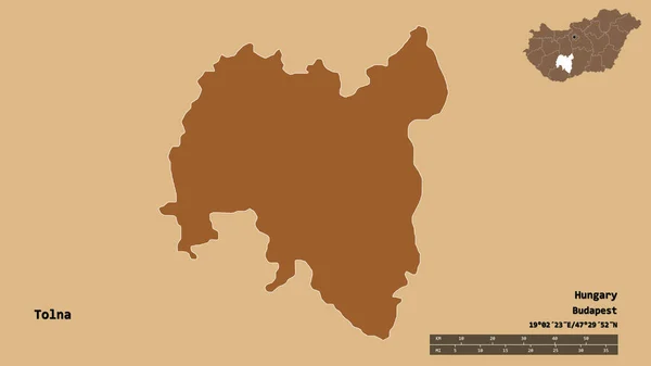 Σχήμα Της Tolna Κομητείας Της Ουγγαρίας Κεφάλαιό Της Απομονωμένο Στέρεο — Φωτογραφία Αρχείου