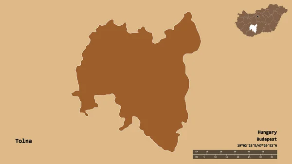 Forma Tolna Provincia Hungría Con Capital Aislada Sobre Fondo Sólido —  Fotos de Stock