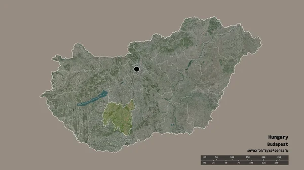 Forma Dessaturada Hungria Com Sua Capital Principal Divisão Regional Área — Fotografia de Stock