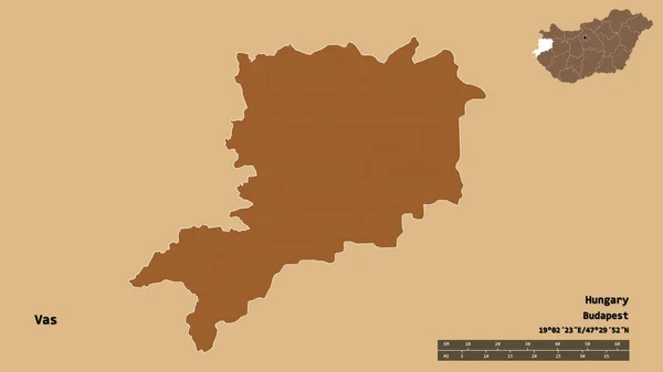 Forma Vas Provincia Hungría Con Capital Aislada Sobre Fondo Sólido —  Fotos de Stock