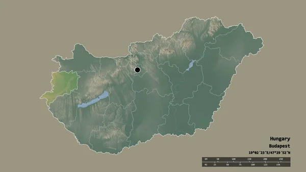 Forma Dessaturada Hungria Com Sua Capital Principal Divisão Regional Área — Fotografia de Stock