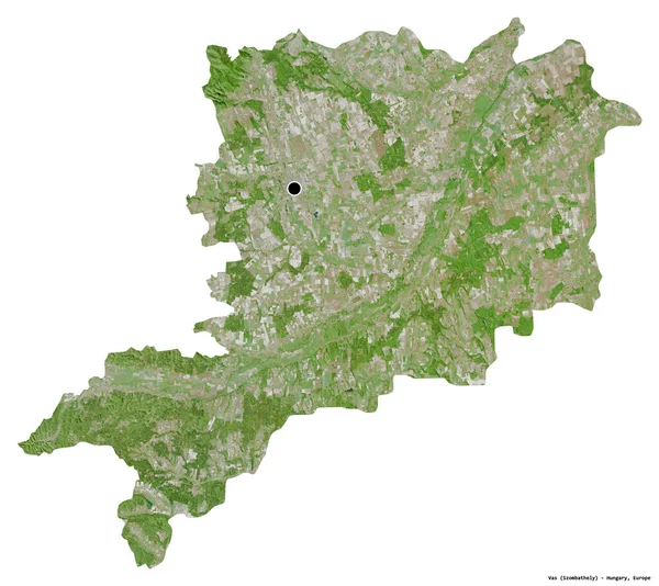 ハンガリーのヴァス県の形で その首都は白い背景に隔離されています 衛星画像 3Dレンダリング — ストック写真