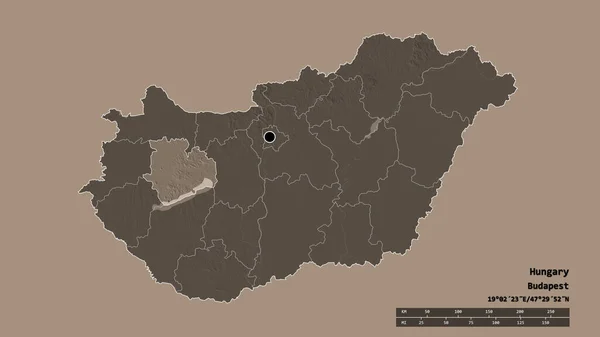 Ungesättigte Form Ungarns Mit Seiner Hauptstadt Der Wichtigsten Regionalen Teilung — Stockfoto