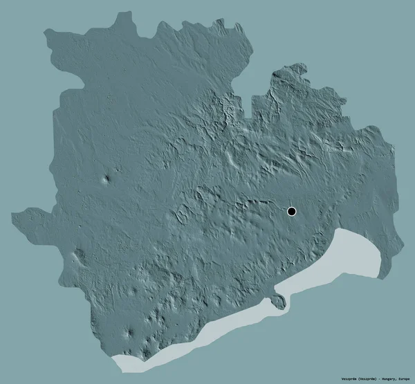 匈牙利县Veszprem的形状 其首都以纯色背景隔离 彩色高程图 3D渲染 — 图库照片
