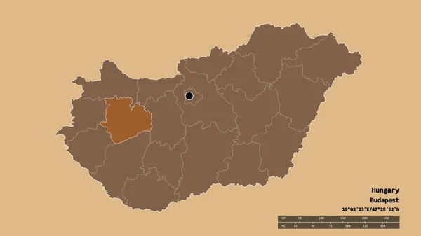 Forma Desolata Dell Ungheria Con Sua Capitale Principale Divisione Regionale — Foto Stock