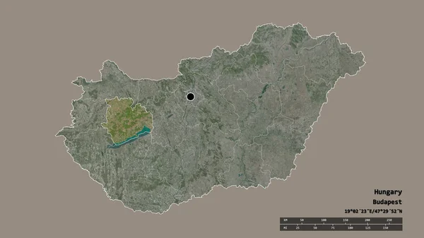 主要な地域部門と分離ヴェズプリム地域とハンガリーの荒廃した形状 ラベル 衛星画像 3Dレンダリング — ストック写真