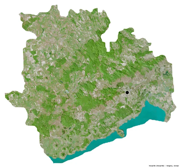 匈牙利县Veszprem的形状 其首都被白色背景隔离 卫星图像 3D渲染 — 图库照片