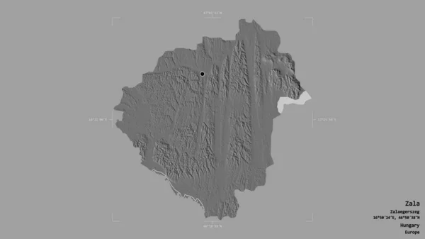 ハンガリーの郡ザラの地域は 洗練された境界の箱の中にしっかりとした背景に隔離されています ラベル 標高マップ 3Dレンダリング — ストック写真