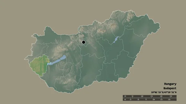 主要な地域部門と分離ザラ地域とハンガリーの荒廃した形状 ラベル 地形図 3Dレンダリング — ストック写真