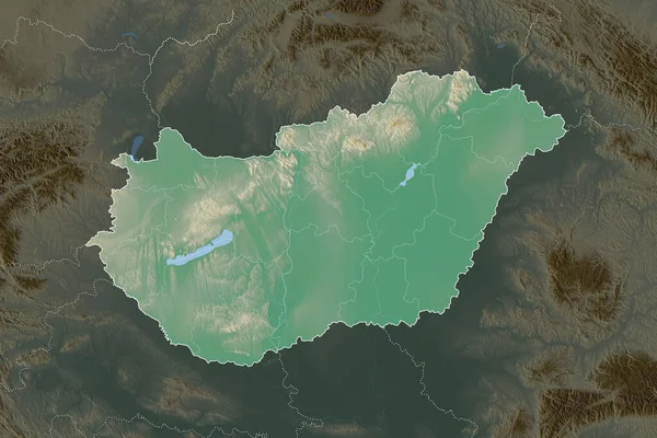 Forma Hungría Separada Por Desaturación Las Áreas Vecinas Fronteras Mapa —  Fotos de Stock