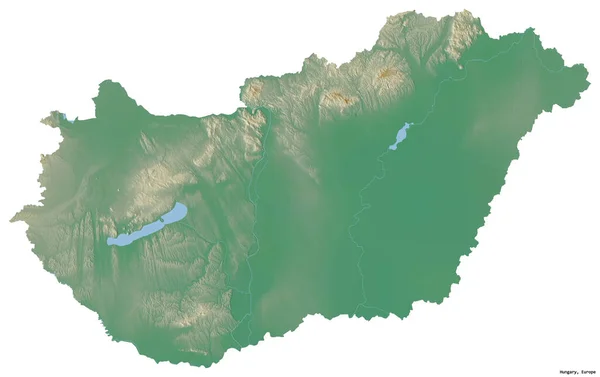 Forma Hungría Con Capital Aislada Sobre Fondo Blanco Mapa Topográfico — Foto de Stock