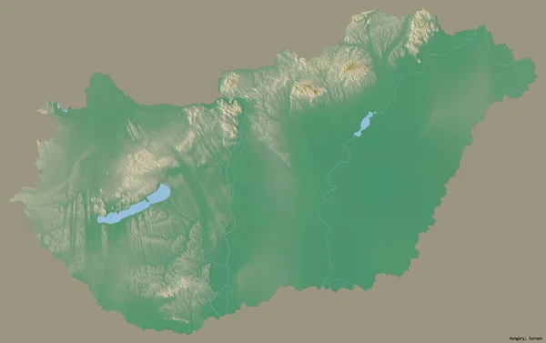 Macaristan Sermayesi Katı Renk Arkaplanından Izole Edilmiştir Topografik Yardım Haritası — Stok fotoğraf