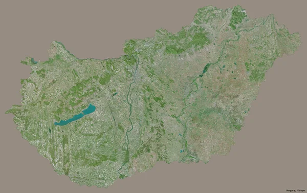 匈牙利的形状 其首都独立于一个坚实的色彩背景 卫星图像 3D渲染 — 图库照片