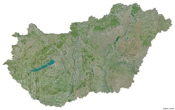 Ungerns Form Med Dess Huvudstad Isolerad Vit Bakgrund Satellitbilder Rendering — Stockfoto