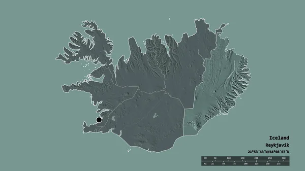 Обесцвеченная Форма Исландии Столицей Главным Региональным Разделением Отделенной Территорией Остерленда — стоковое фото