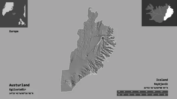 Forma Austurland Región Islandia Capital Escala Distancia Vistas Previas Etiquetas — Foto de Stock